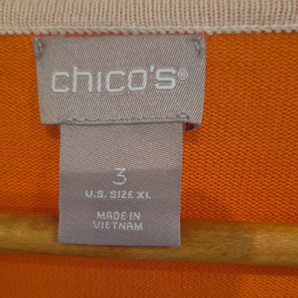 Chico's Vibrant Floral Orange and Pink Long Sleeve Lightweight Sweater - Picture 3 of 8